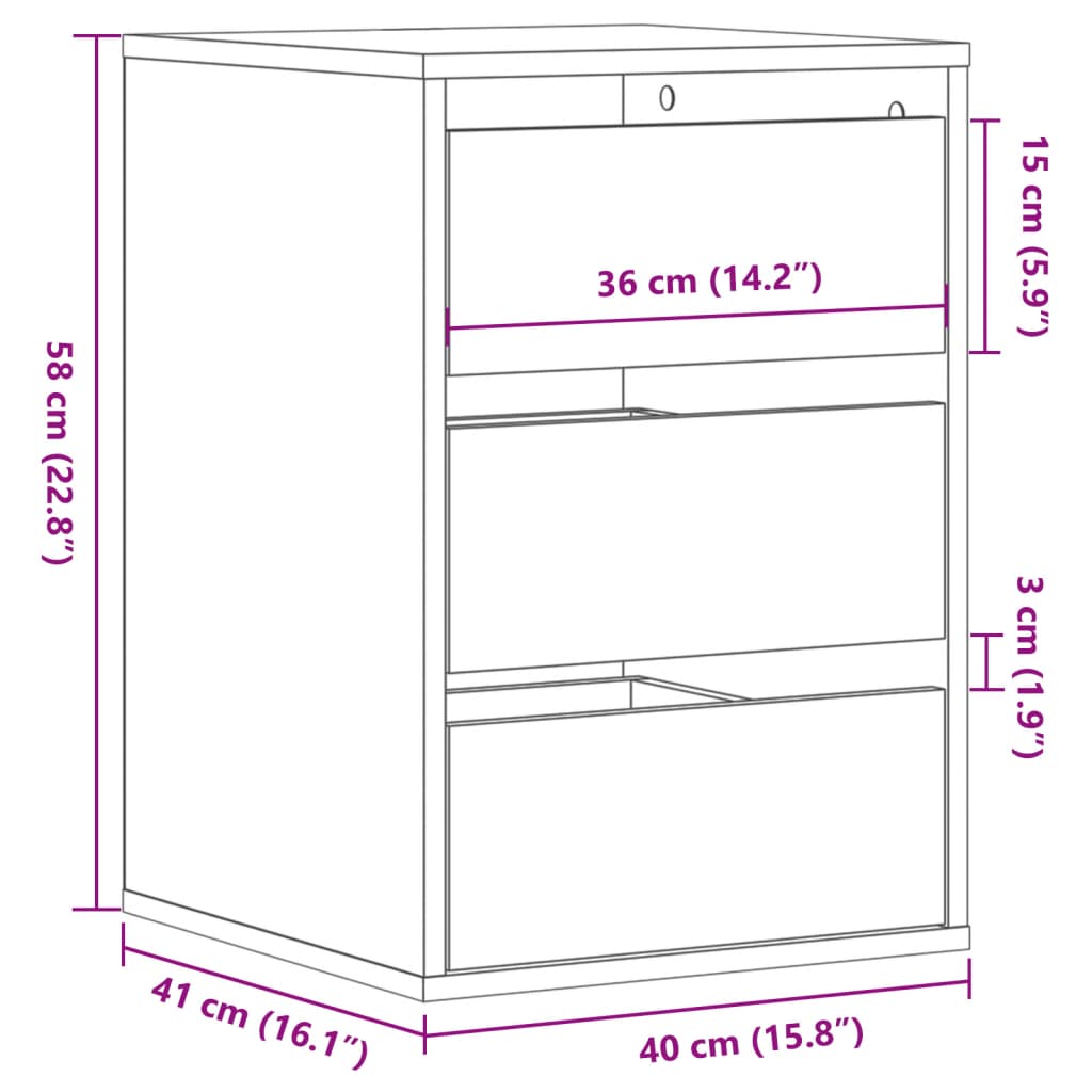 Schubladenschrank Schwarz Eichen-Optik 41 x 40 x 58 cm