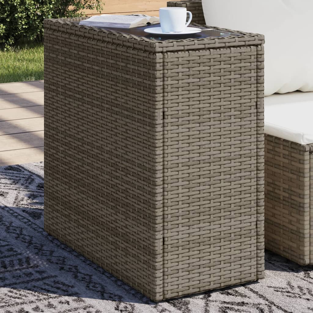 Garten-Beistelltisch mit Glasplatte Schwarz 58x27,5x55cm Rattan