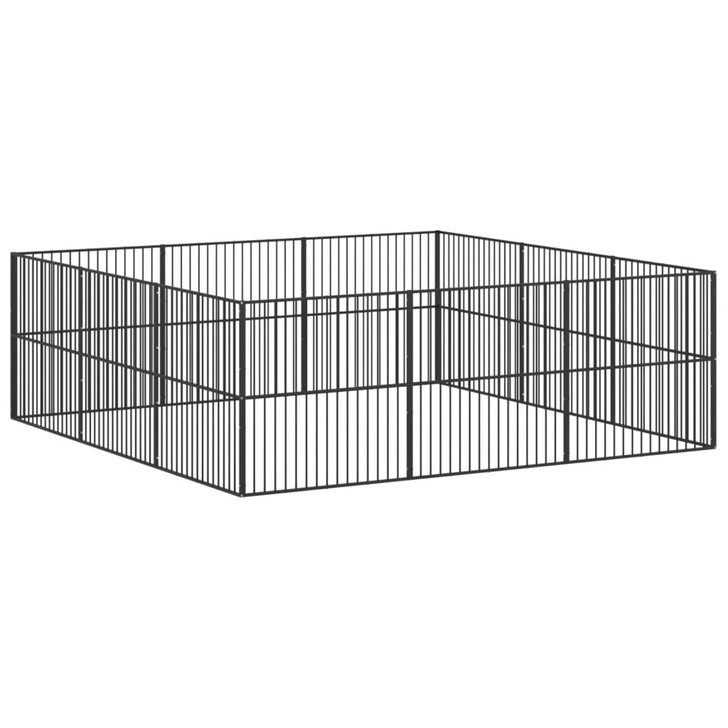 Hundelaufstall 4-tlg. Schwarz Verzinkter Stahl
