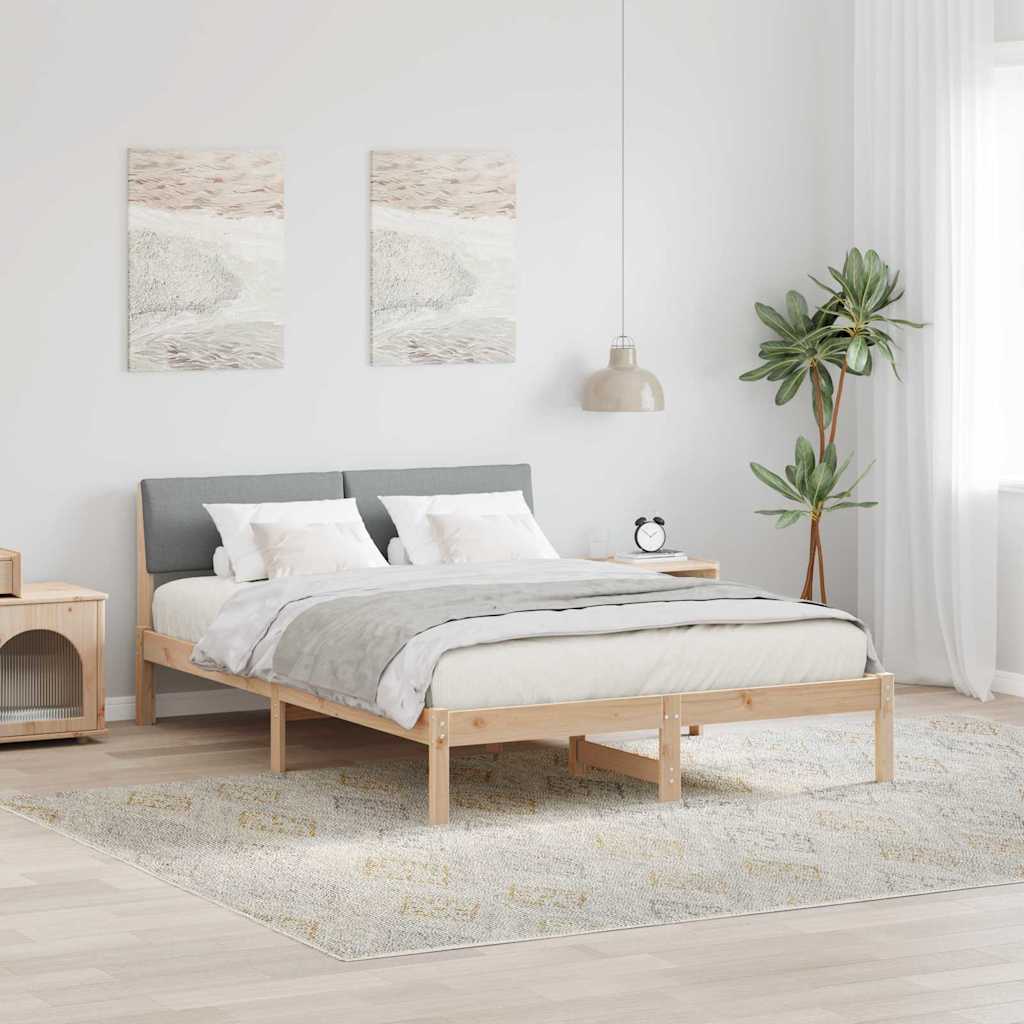 Bettgestell Braun und hellgrau 200 x 200 cm Massivholz Kiefer
