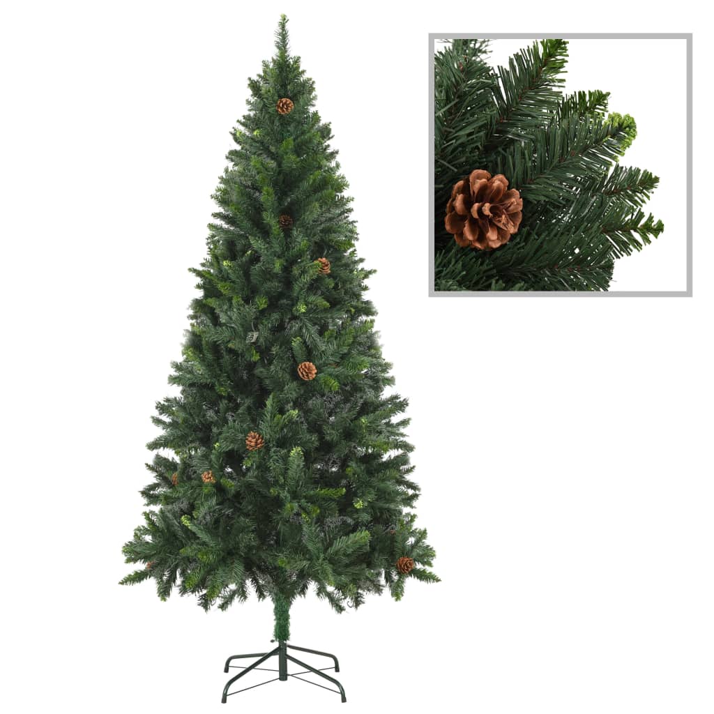 Künstlicher Weihnachtsbaum mit Beleuchtung & Zapfen Grün 210 cm