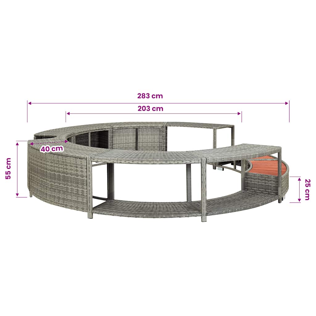 Whirlpool-Umrandung Grau Poly Rattan