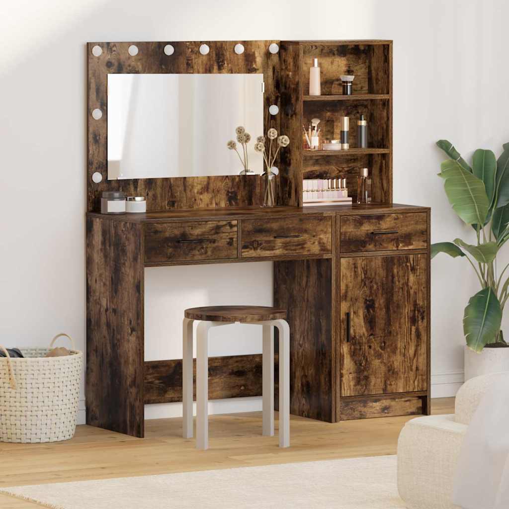 Schminktisch mit Spiegelbeleuchtung 2 pcs Weiß Holzwerkstoff