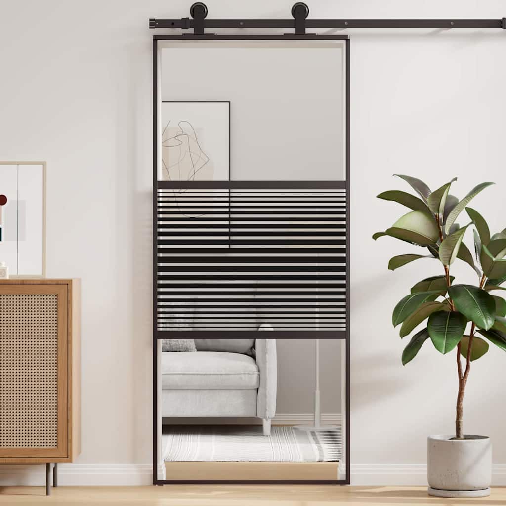 Schiebetür 3-teilig ESG-Glas und Aluminium 76x205 cm Schwarz