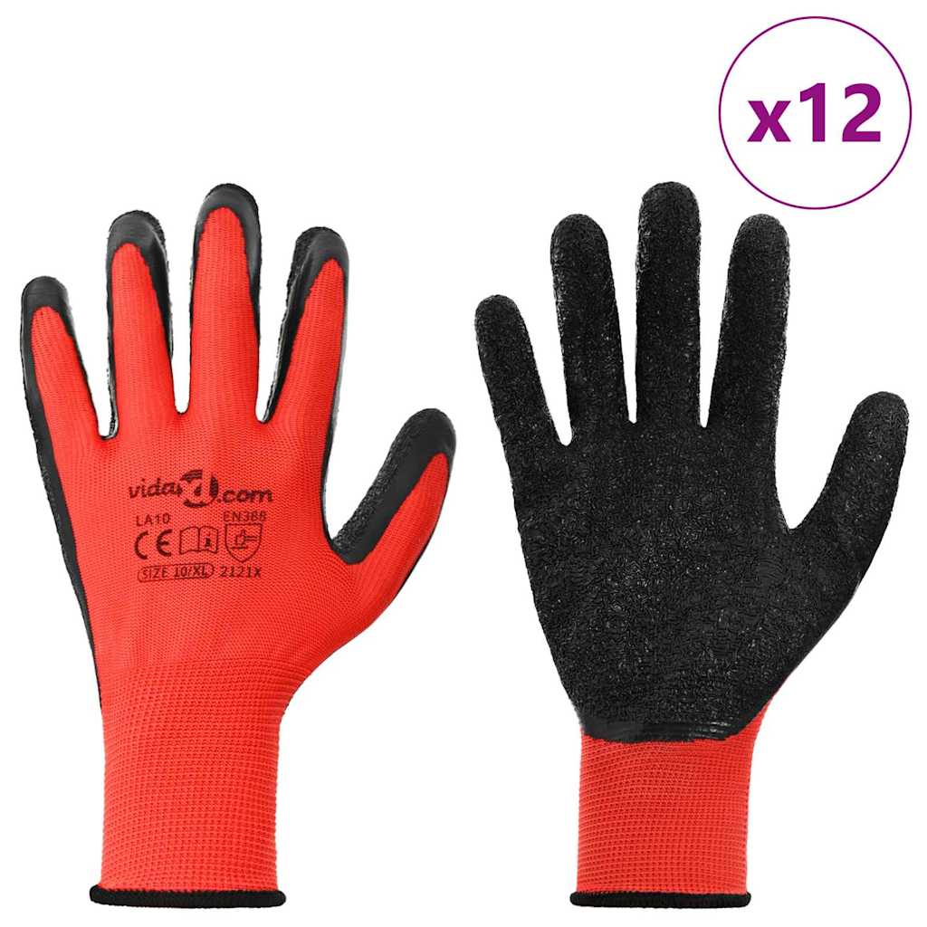 Arbeitshandschuhe 12 pcs Rot und Schwarz 7 / S Latexbeschichtung