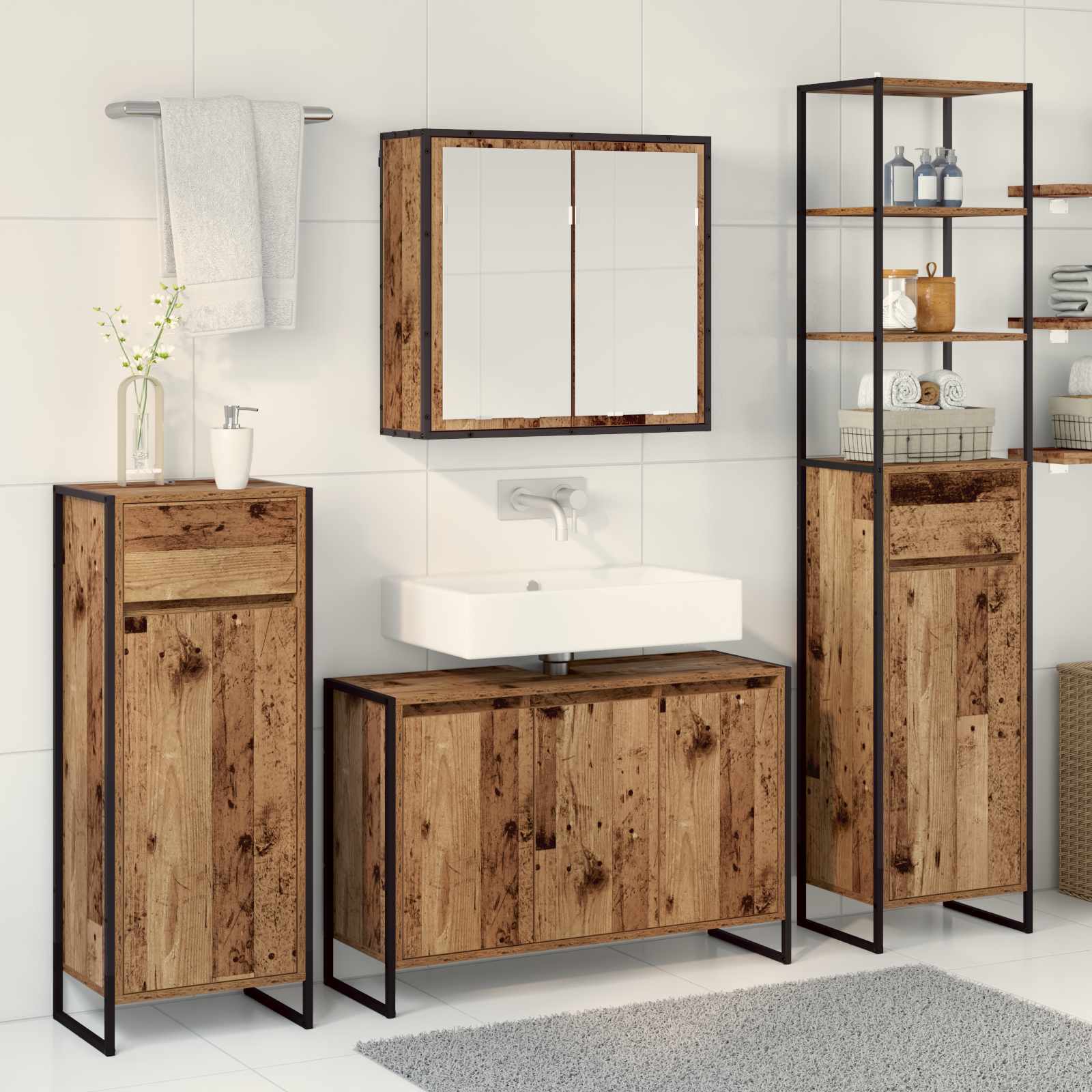 Badezimmermöbel-Set mit Tür Schwarz Eichen-Optik Holzwerkstoff