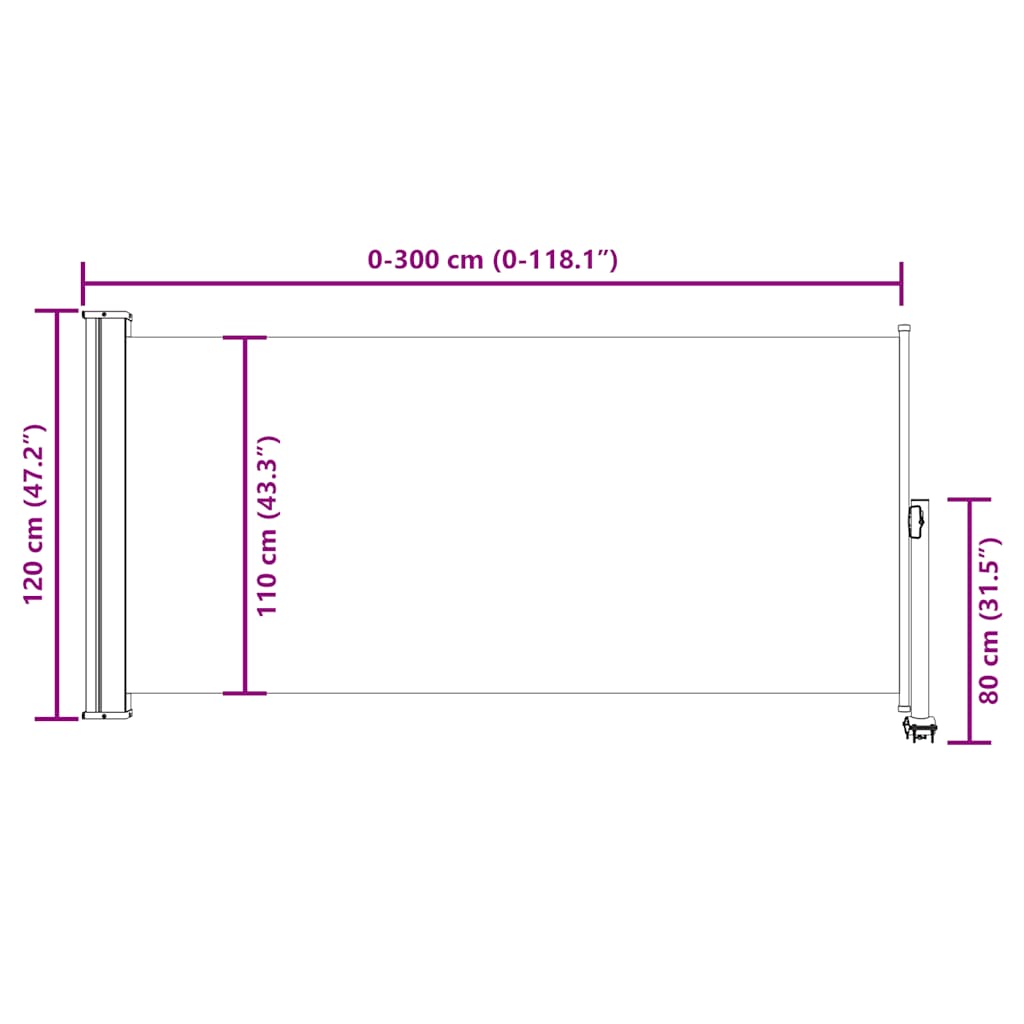 Seitenmarkise 60 x 300 cm 100% Polyester Eisen Stahl