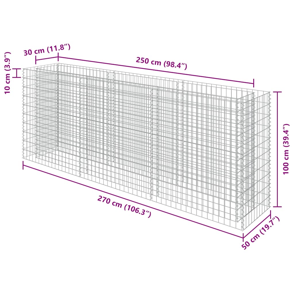 Gabionen-Hochbeet Verzinkter Stahl 450×90×100 cm