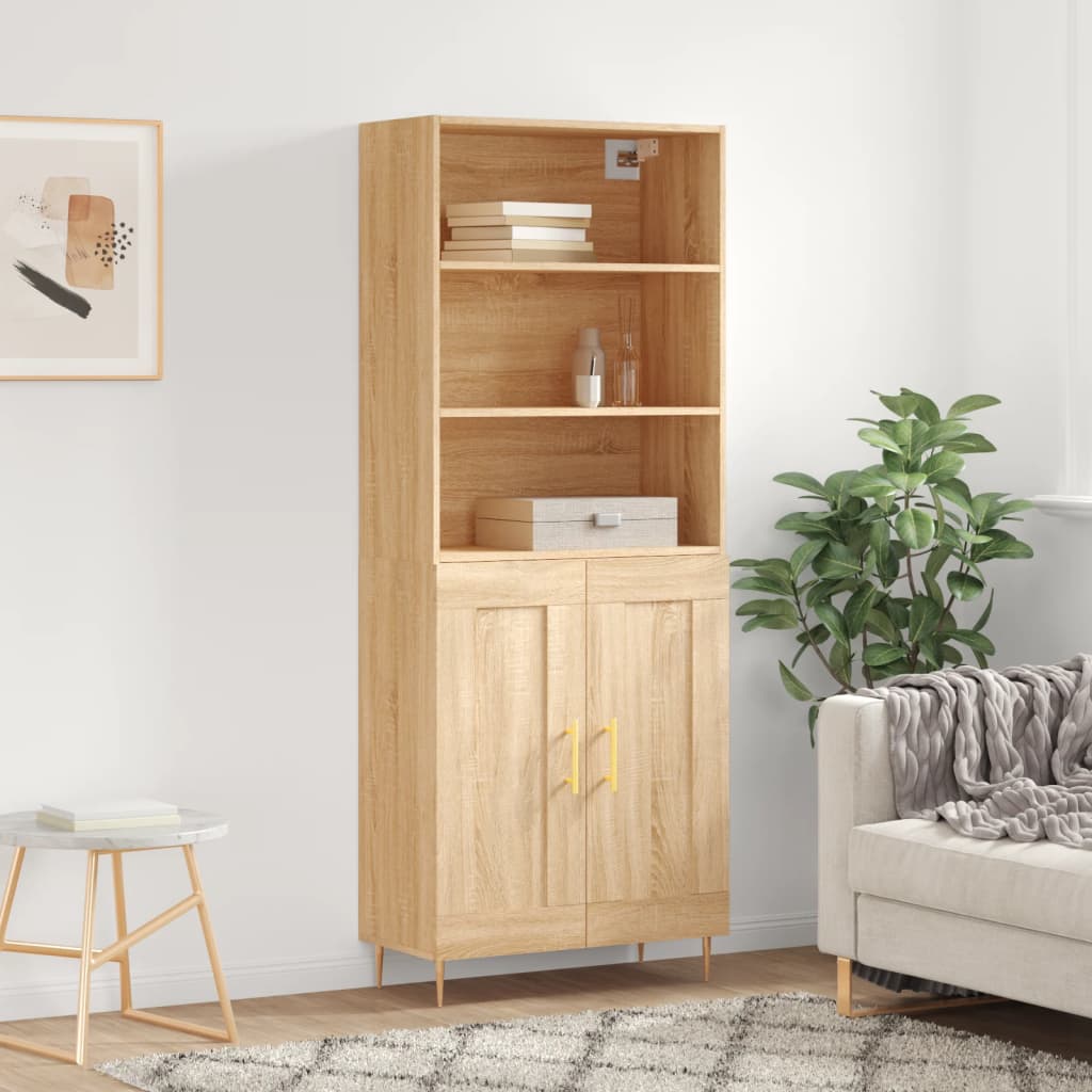 Highboard Hochglanz-Weiß 69,5x34x180 cm Holzwerkstoff