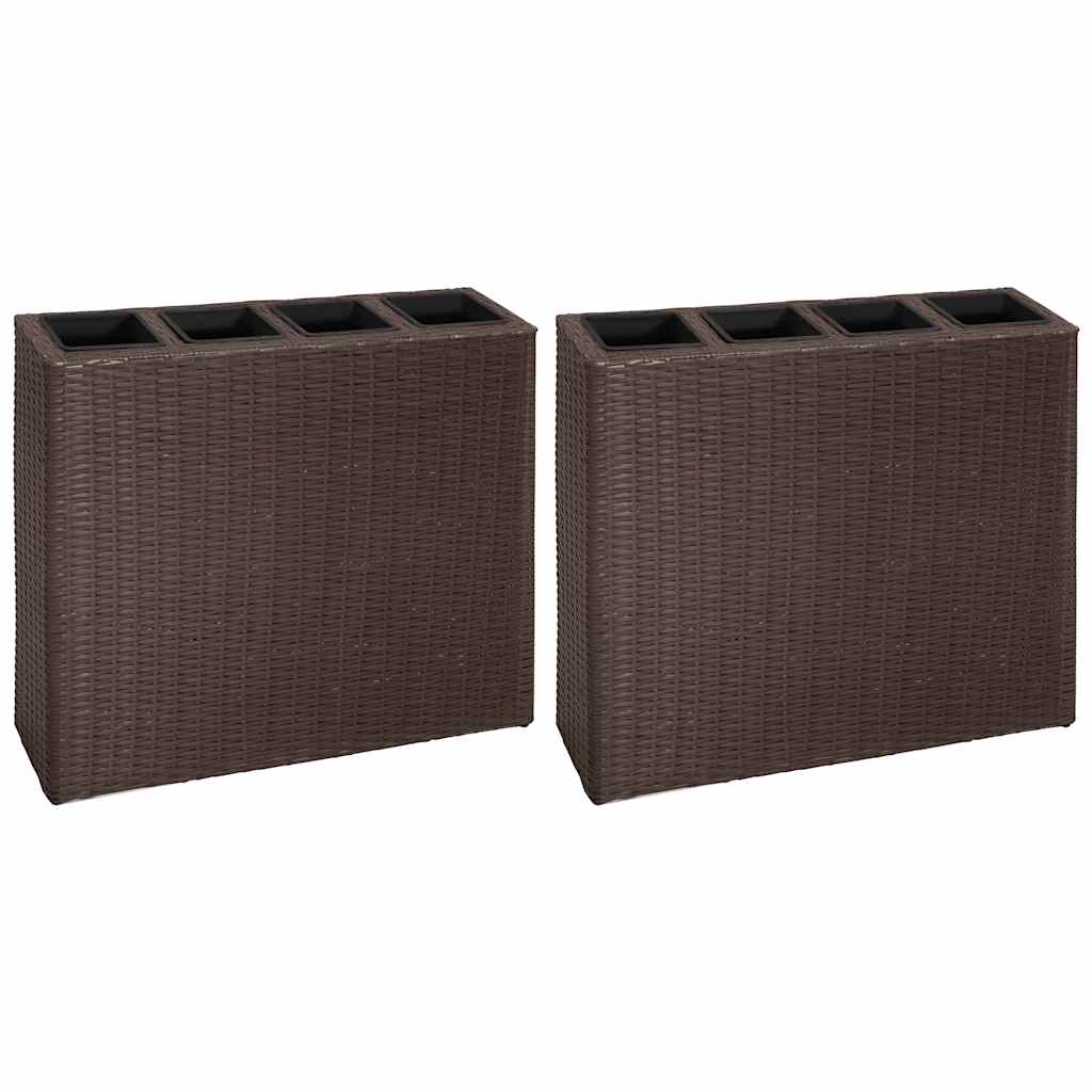 Garten-Hochbeet mit 4 Töpfen 2 Stk. Poly Rattan Grau