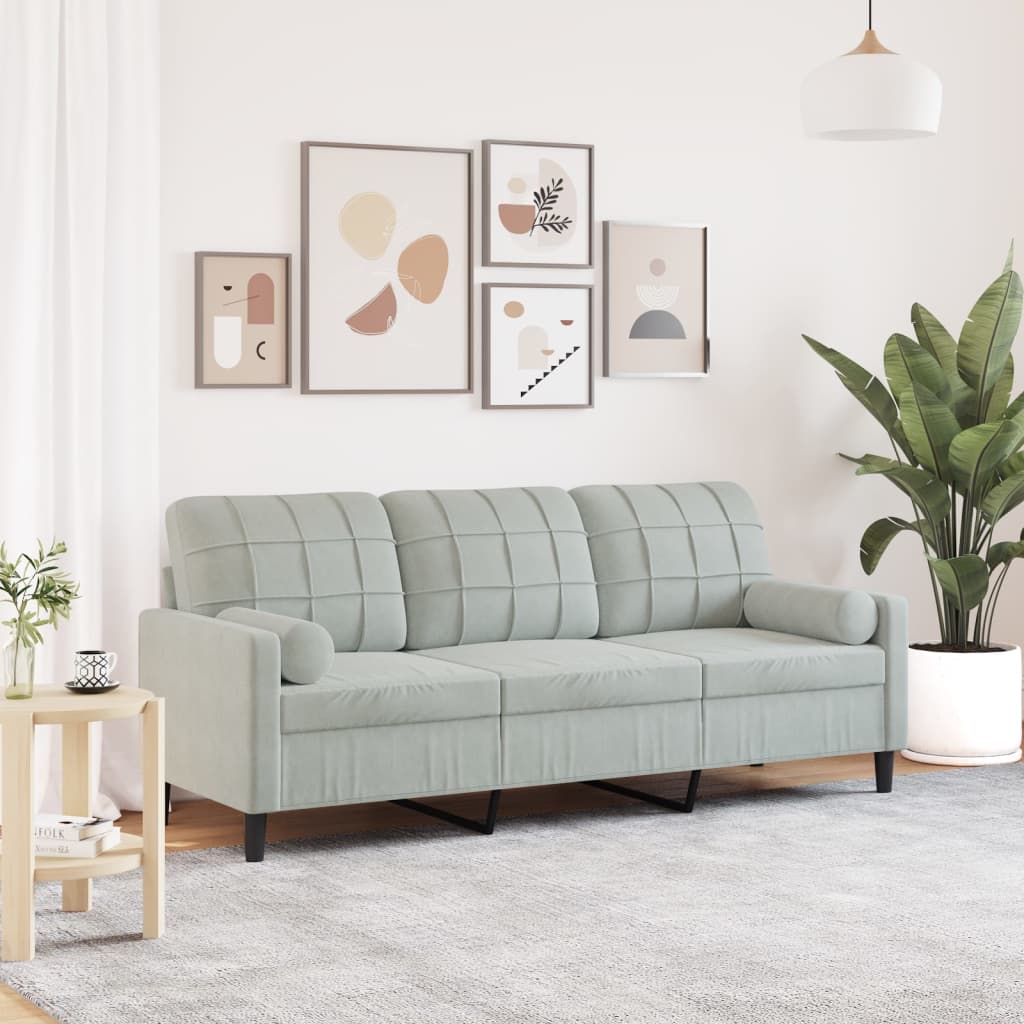 2-Sitzer-Sofa mit Zierkissen Hellgrau 120 cm Samt