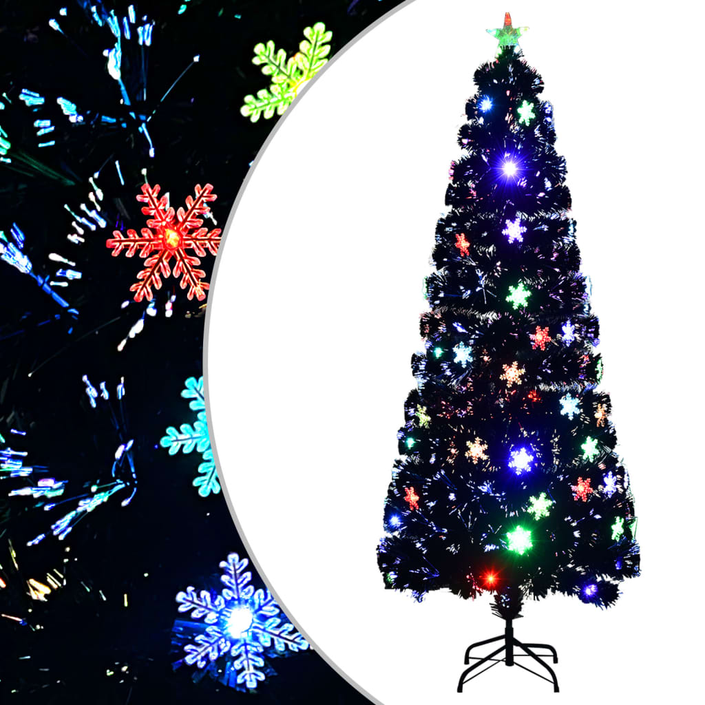 Weihnachtsbaum mit LED-Schneeflocken Schwarz 120 cm Fiberoptik