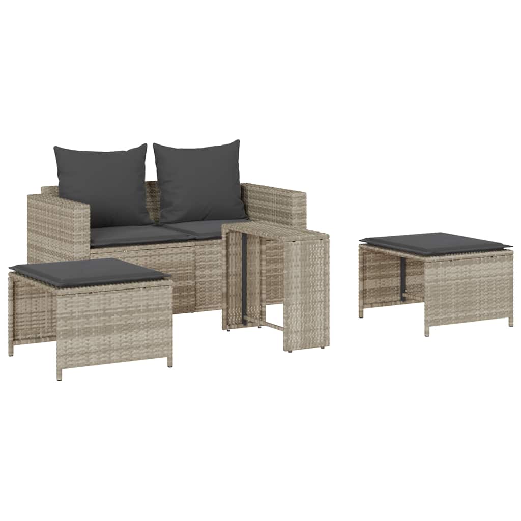 5-tlg. Garten-Sofagarnitur Kissen Stapelbar Schwarz Poly Rattan