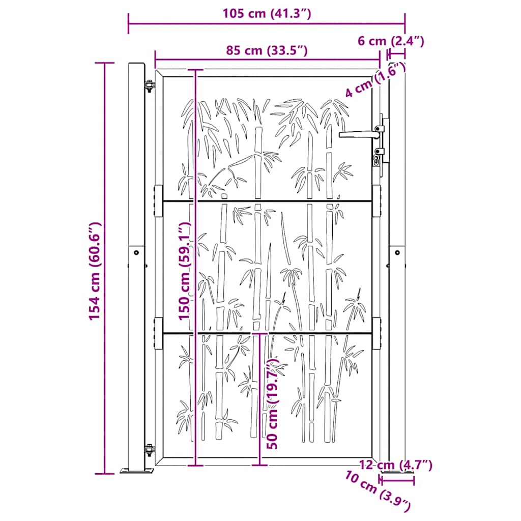Gartentor 100x75 cm Cortenstahl Bambus-Design