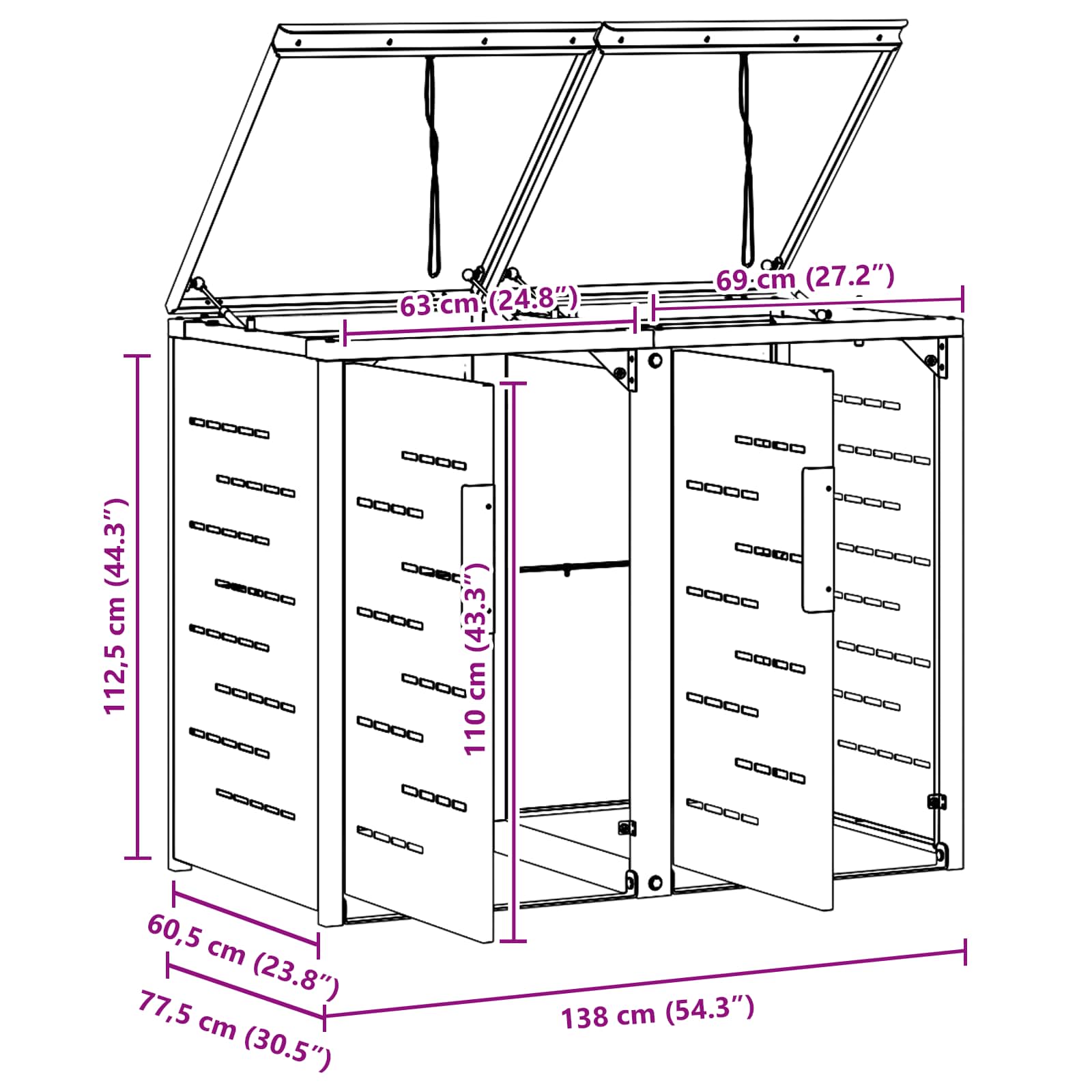 Mülltonnenbox for 2 Bins 240L Edelstahl Schwarz