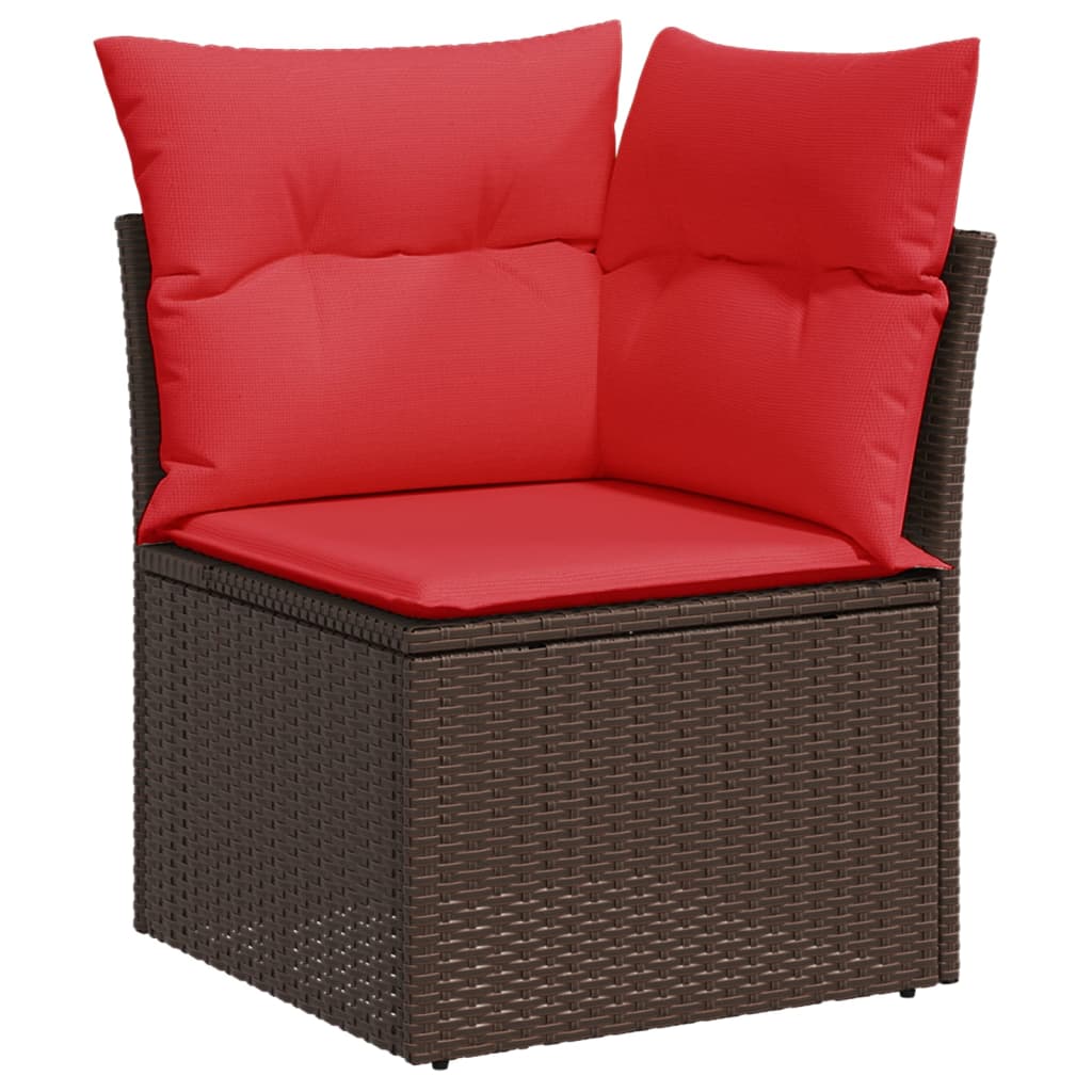 10-teiliges Gartensofa-Set mit Kissen, schwarzes Polyrattan