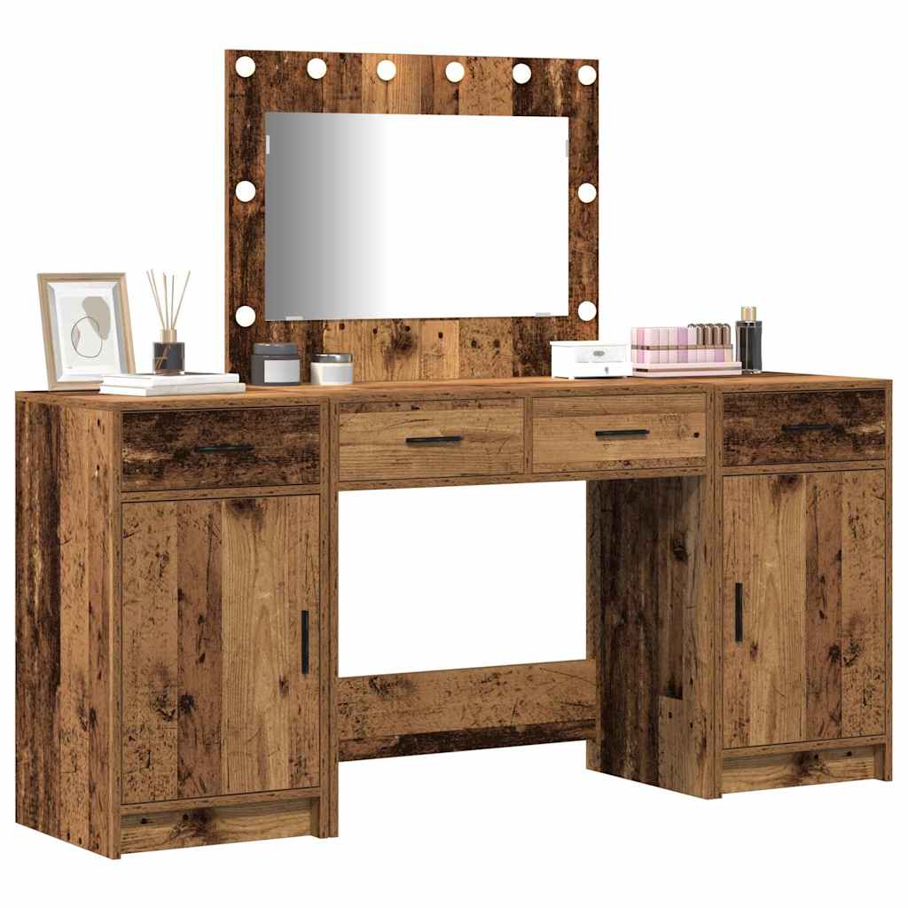 Schminktisch mit Spiegelbeleuchtung 3 pcs Weiß Holzwerkstoff