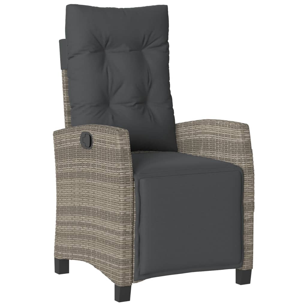 Gartensessel Verstellbar mit Kissen Schwarz Poly Rattan