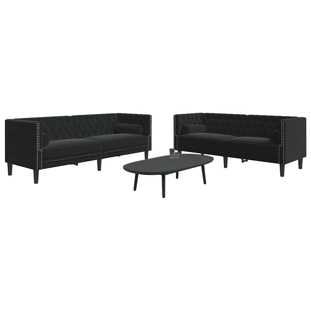 3-tlg. Chesterfield-Sofa-Set mit Nackenrollen Hellgrau Samt
