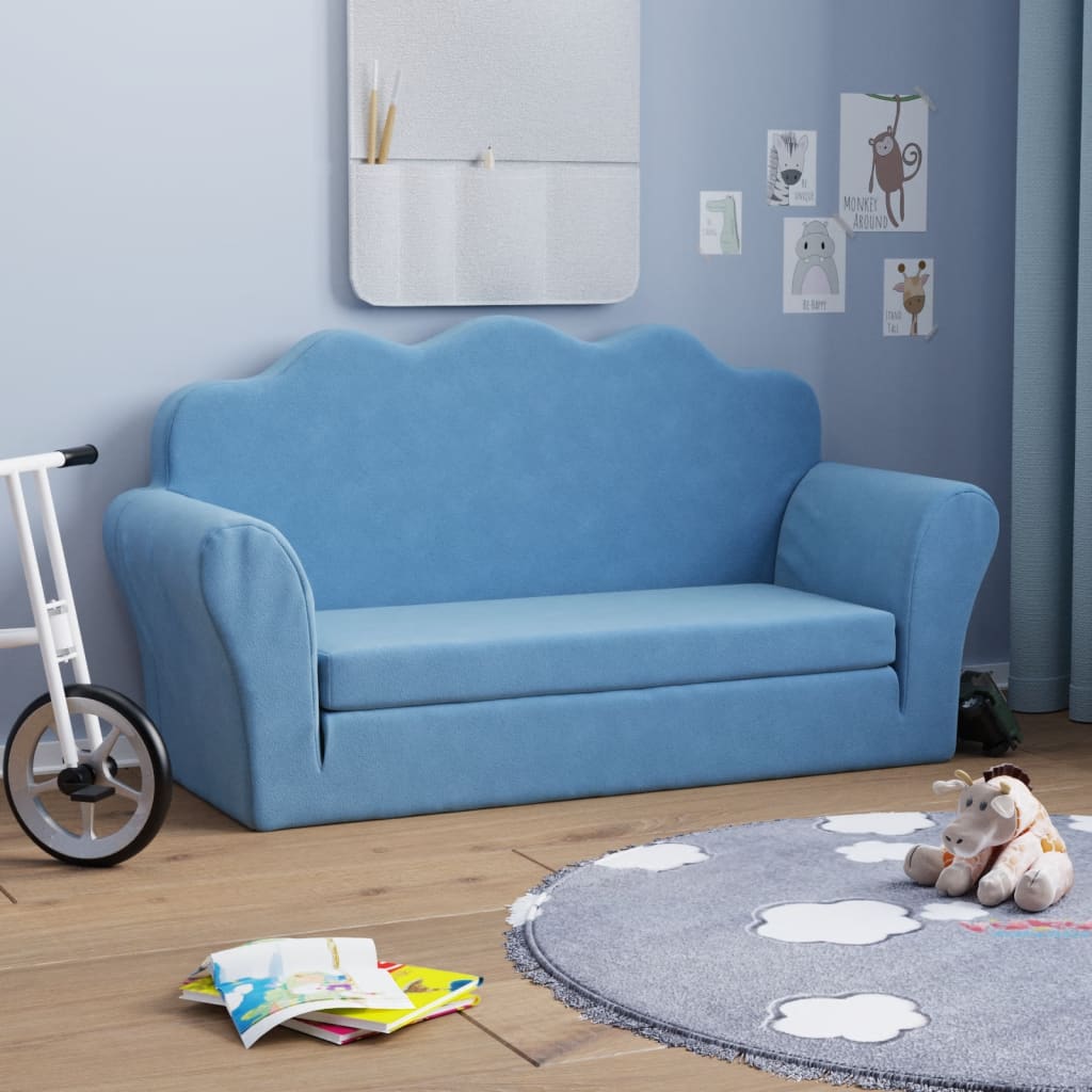 Kindersofa Hellgrau mit Sternen Weich Plüsch