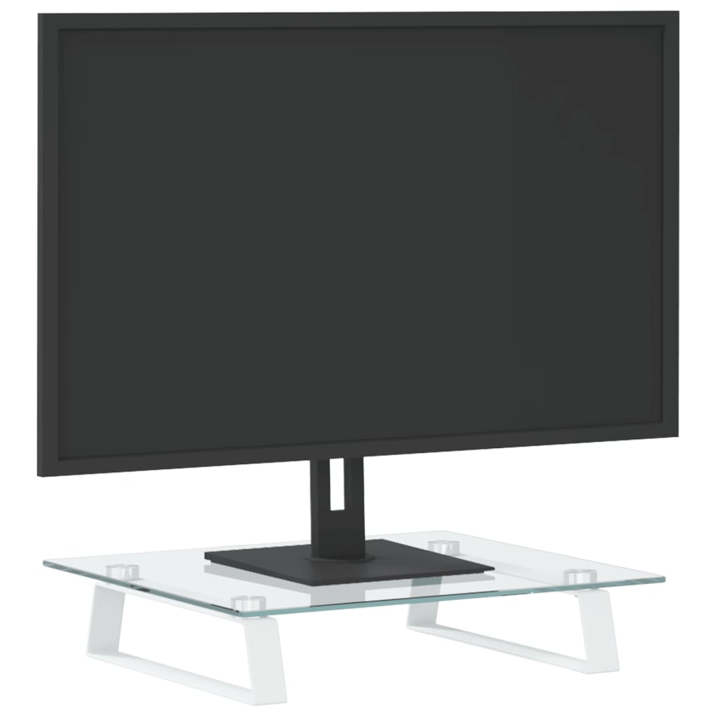 Monitorständer Weiß 60x20x8 cm Hartglas und Metall