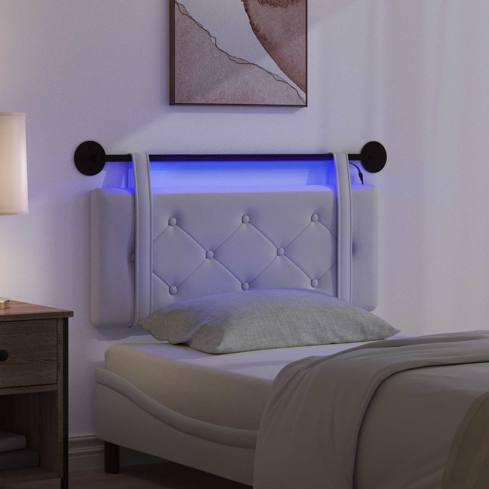 Hängendes Kopfteil Mit LED Licht Creme Kunstleder