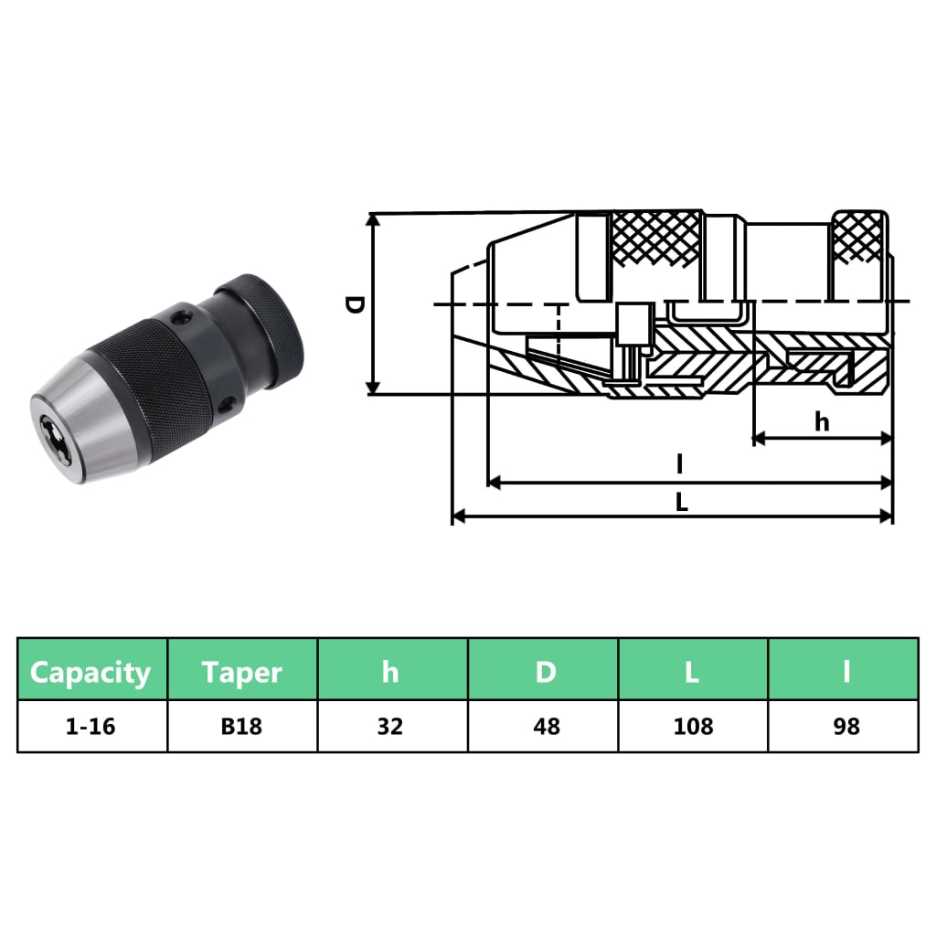 Schnellspannbohrfutter MT2-B16 mit 13 mm Spannbereich