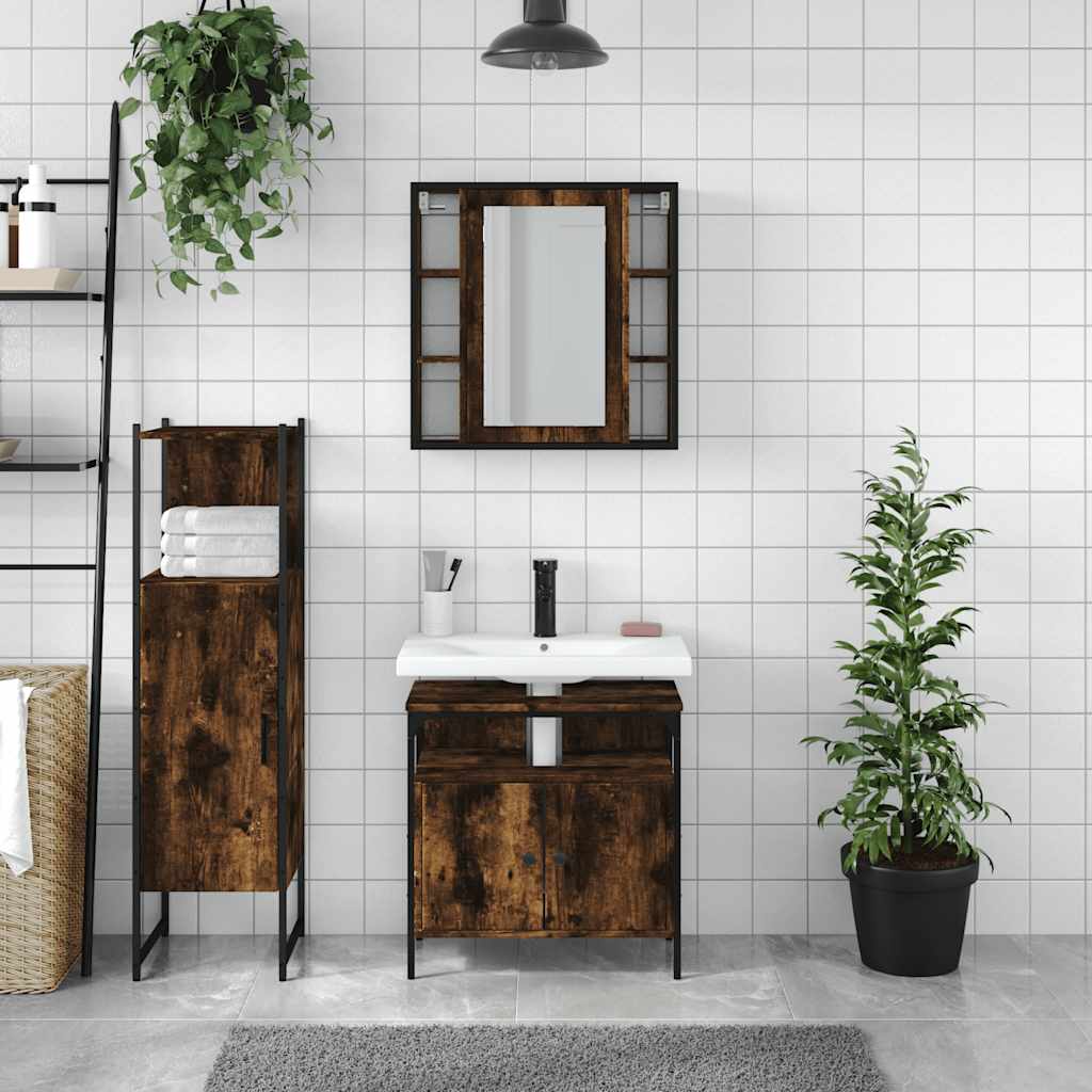 3-tlg. Badmöbel-Set Schwarz Holzwerkstoff