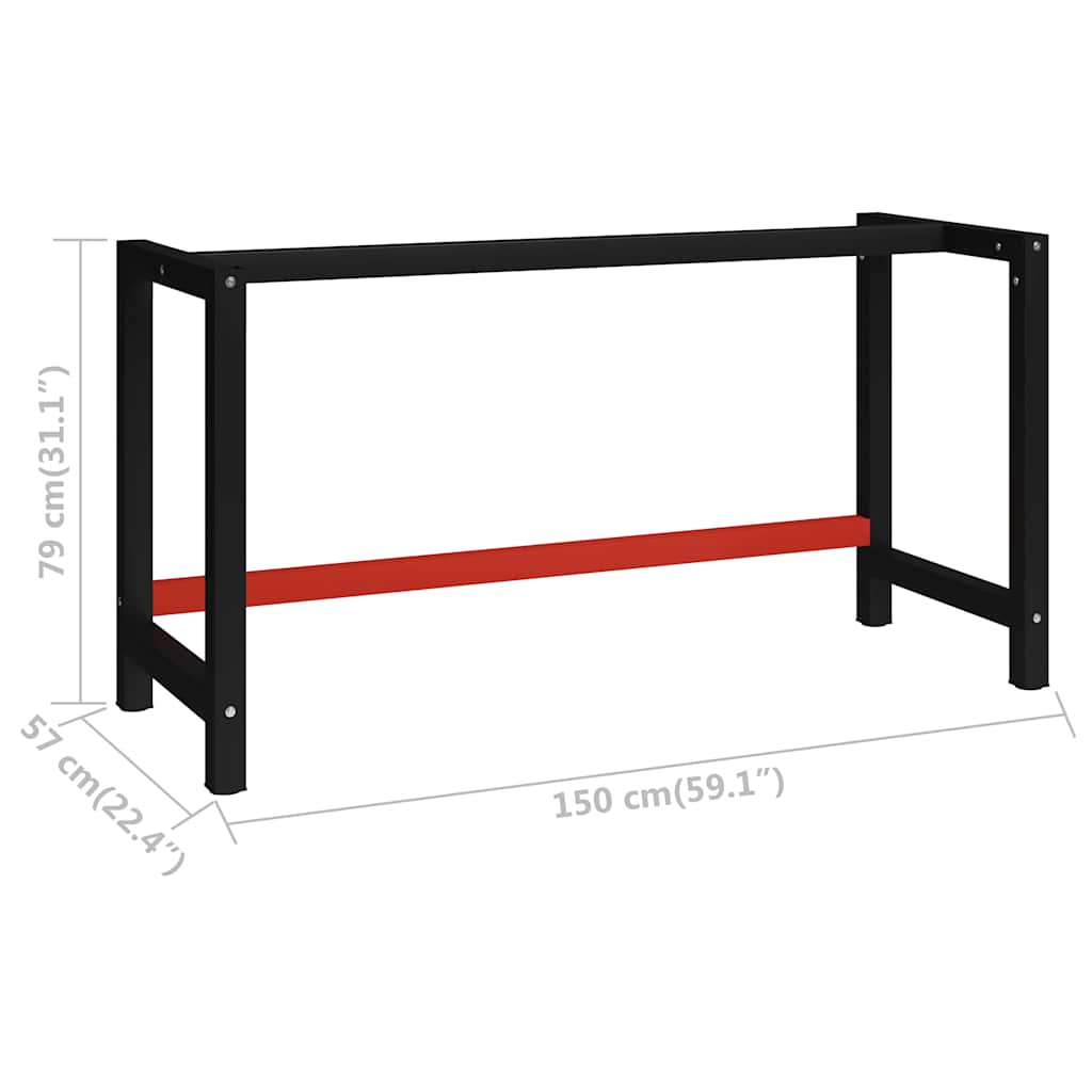 Werkbankgestell Metall 80x57x79 cm Schwarz und Rot