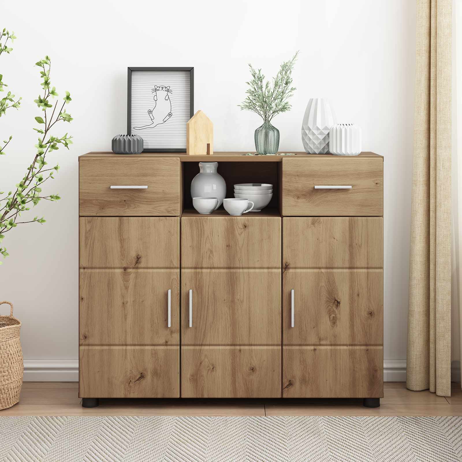 Highboard mit Regal FLORIN Weiß 60 x 35 x 182 cm Holzwerkstoff