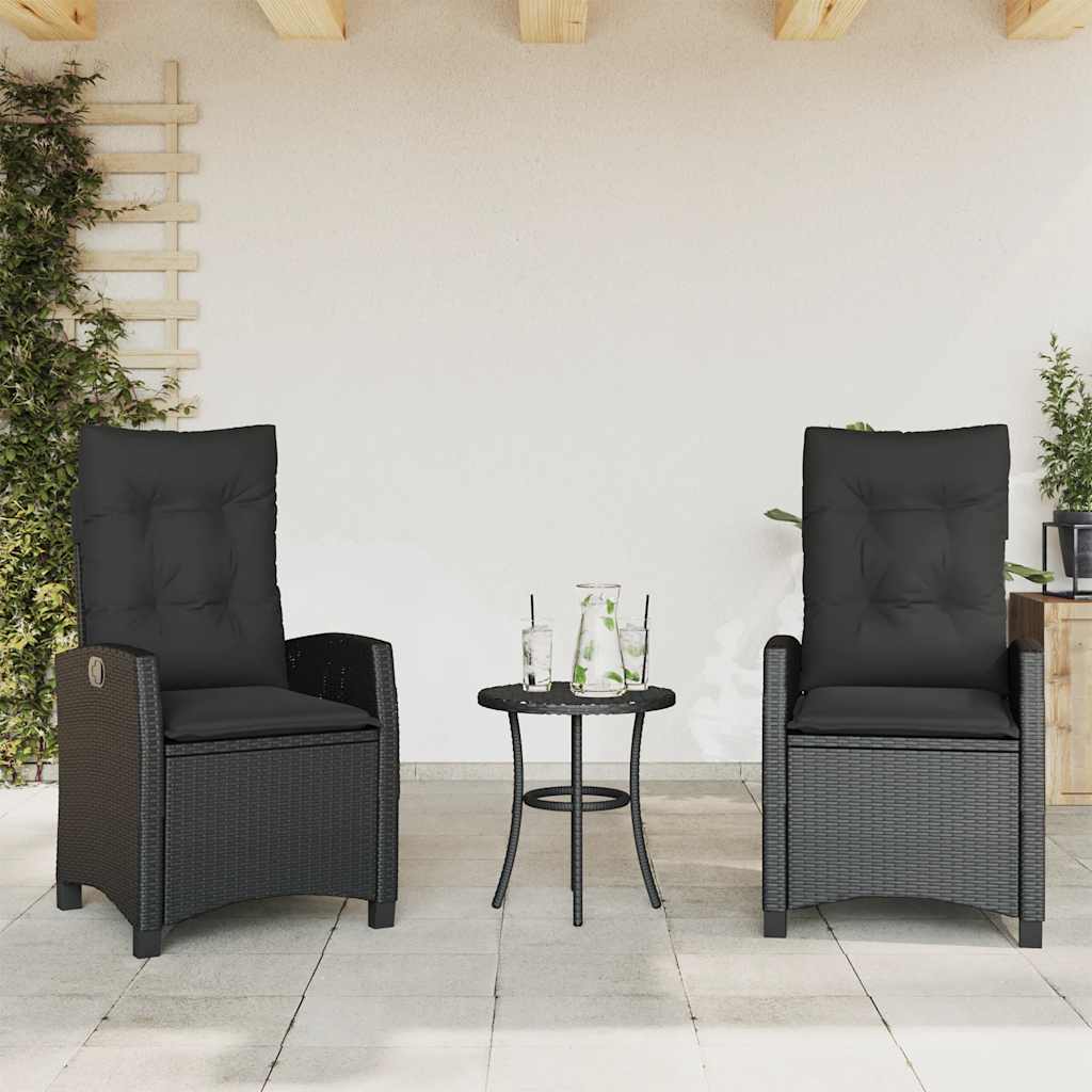 Gartensessel Verstellbar mit Kissen Schwarz Poly Rattan