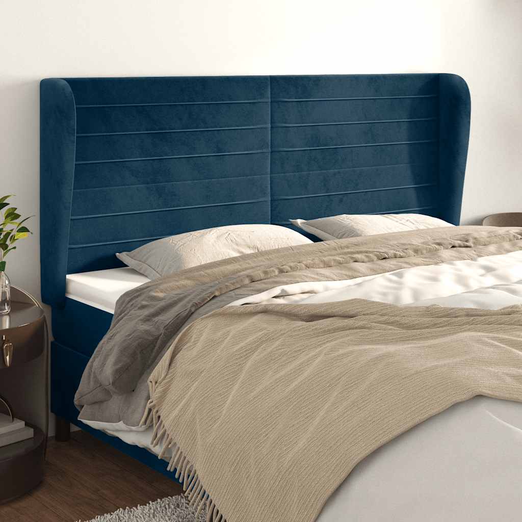 Kopfteil mit Ohren Dunkelblau 203x23x118/128 cm Samt