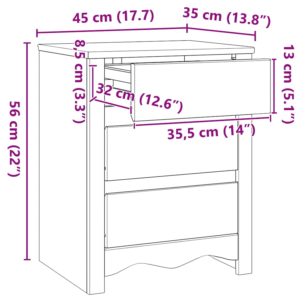 Couchtisch Drammen Eiche 45 x 35 x 56 cm Massives Kiefernholz