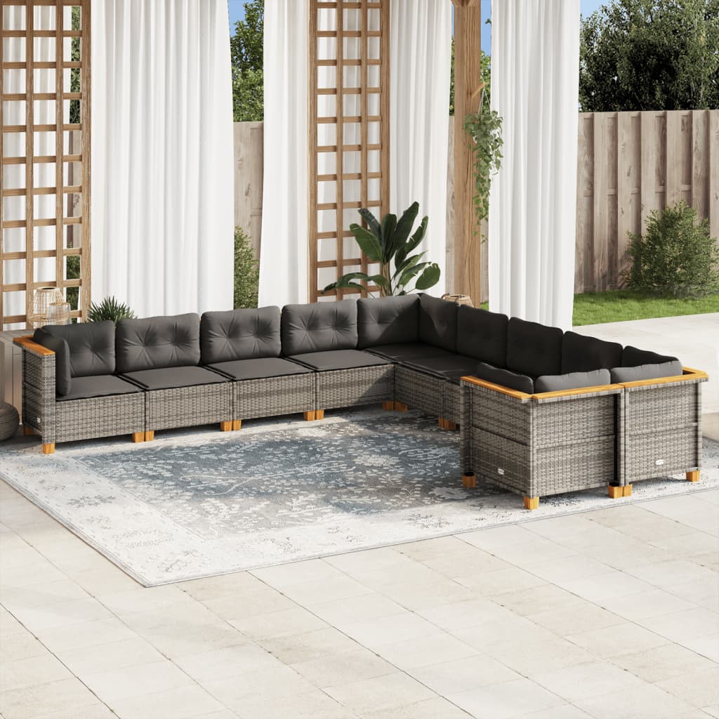 10-tlg. Garten-Sofagarnitur mit Kissen Beige Poly Rattan