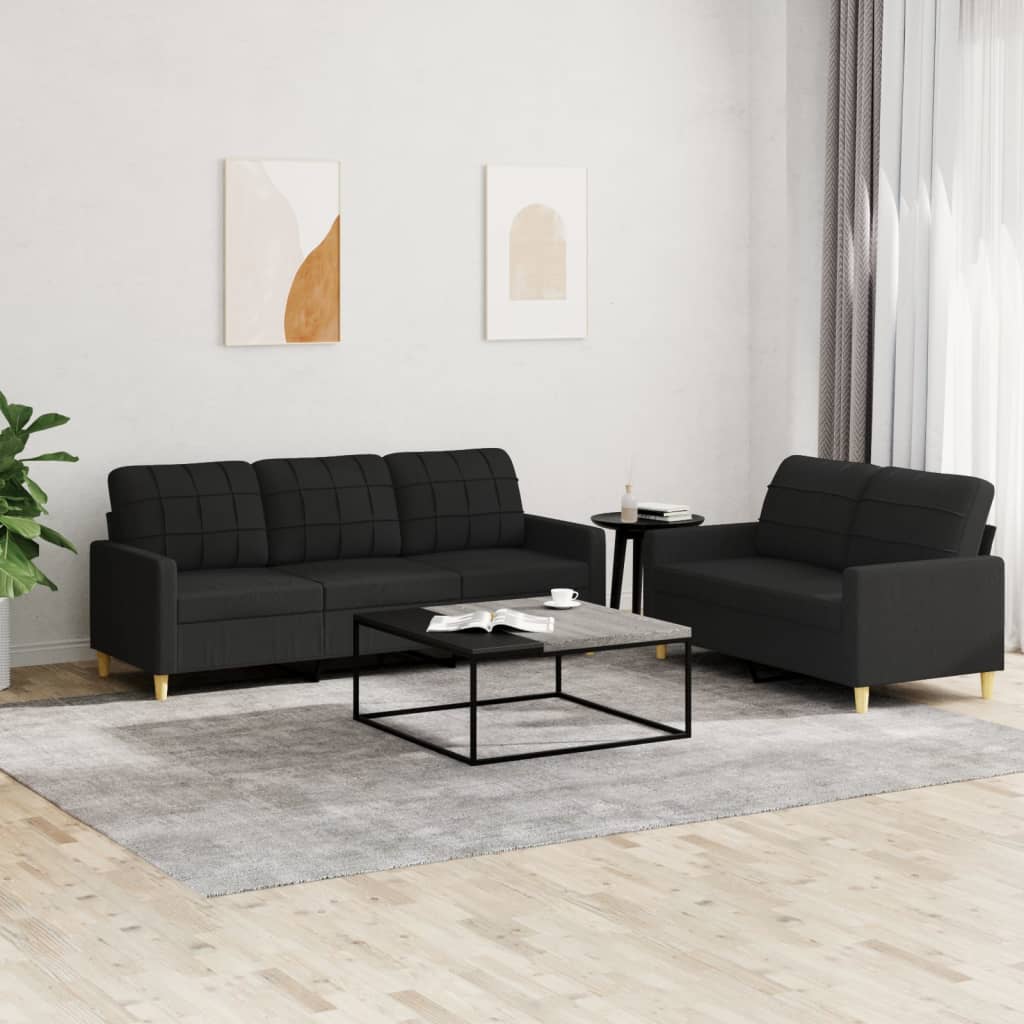 3-tlg. Sofagarnitur mit Kissen Braun Stoff