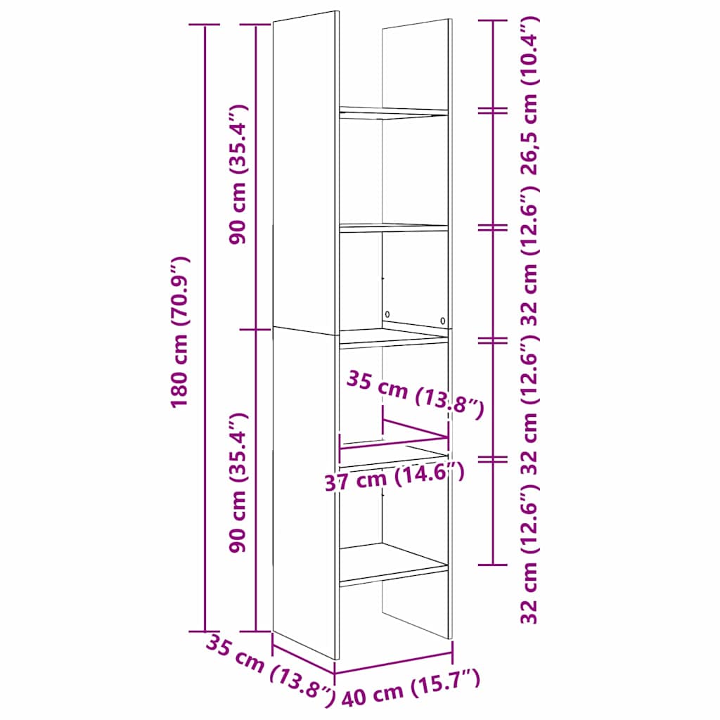 Bücherregal Weiß 40x35x180 cm Holzwerkstoff