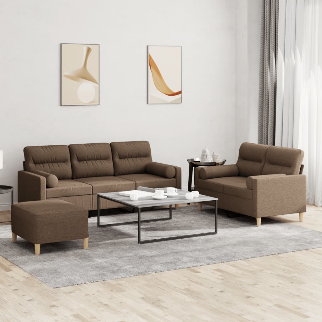3-tlg. Sofagarnitur mit Kissen Taupe Stoff