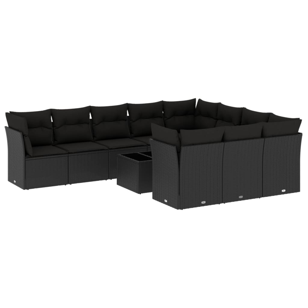 10-tlg. Garten-Sofagarnitur mit Kissen Schwarz Poly Rattan