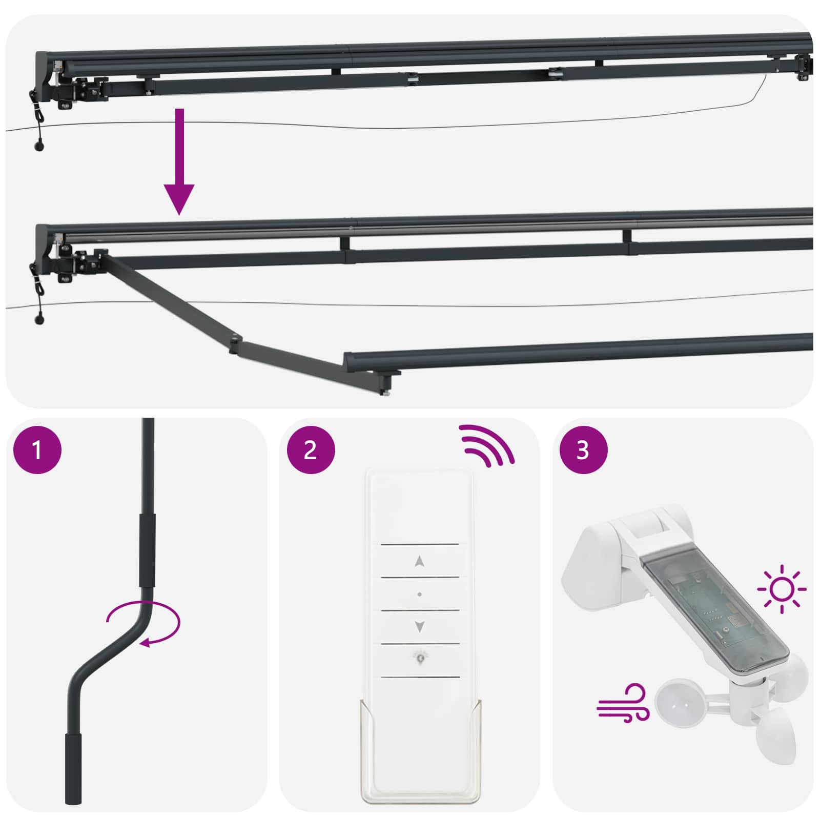 Elektrische Markisenrahmen mit LEDs Weiß 2,5 x 2 m Aluminium