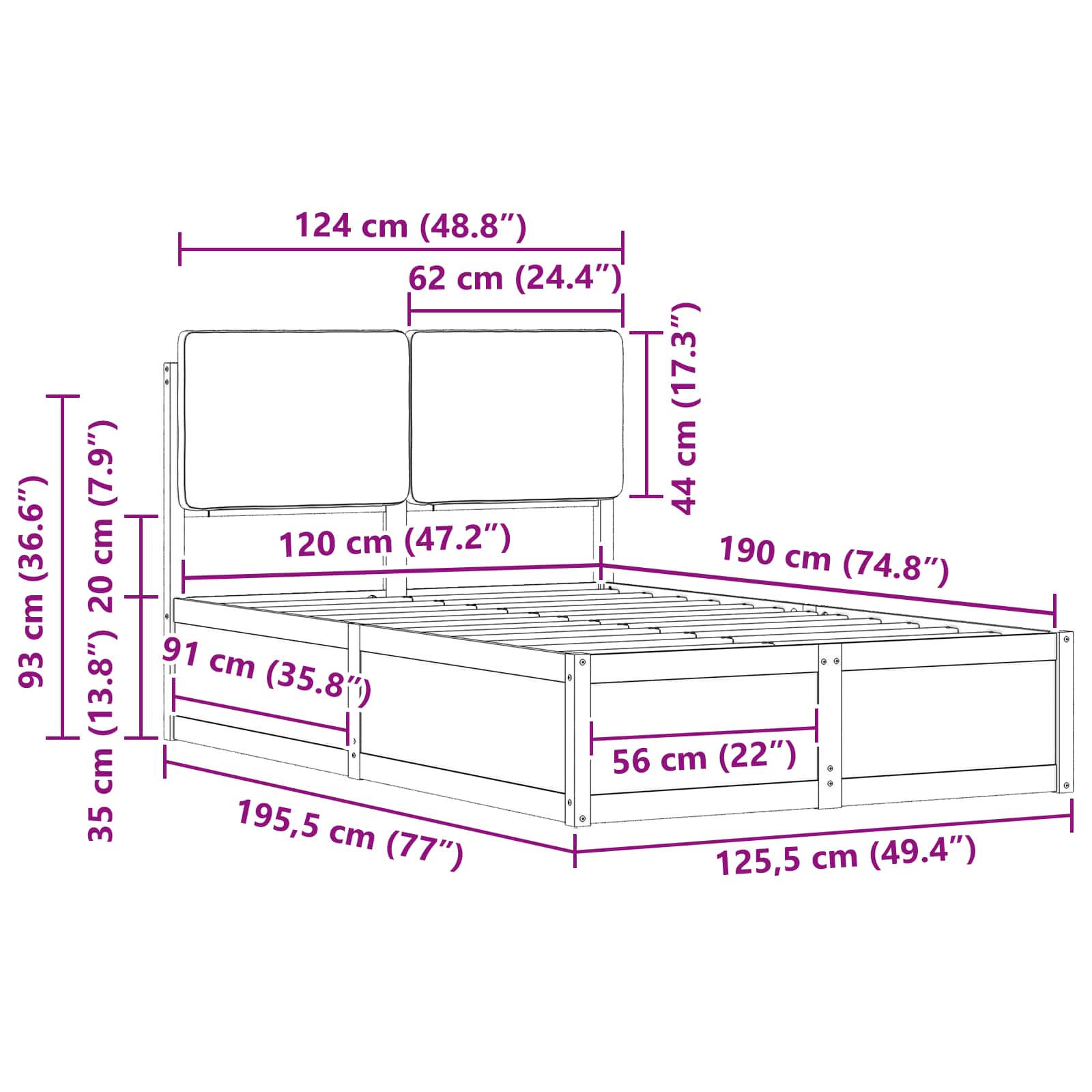 Bettgestell mit gepolstertem Kopfteil Hellgrau 200 x 200 cm
