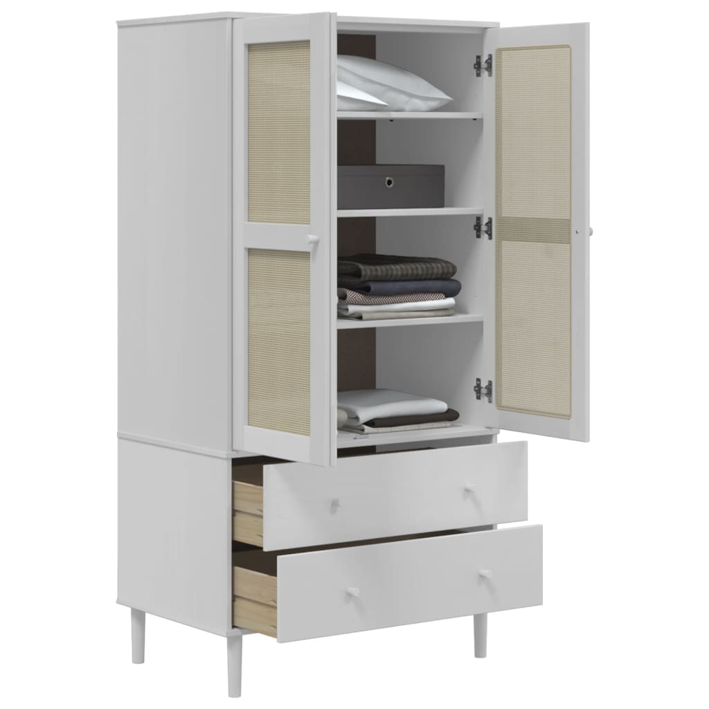 Kleiderschrank SENJA Rattan-Optik Braun 90x55x175cm Kiefernholz