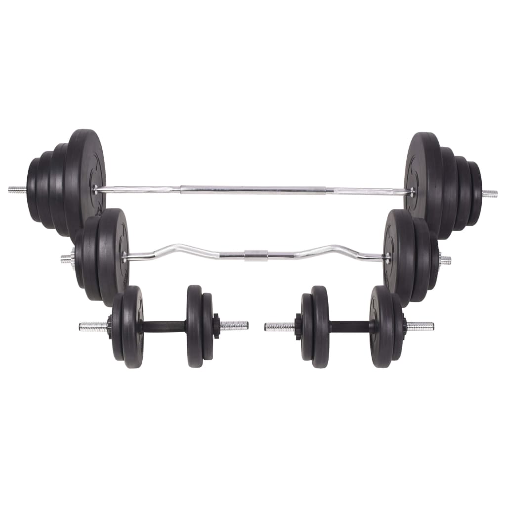 Trainingsbank mit Ablage, Langhantel und Kurzhantel Set 60,5 kg