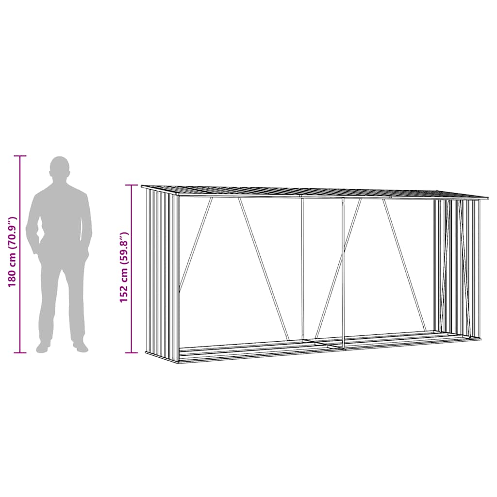 Brennholzlager aus verzinktem Stahl 330x84x152 cm Grau