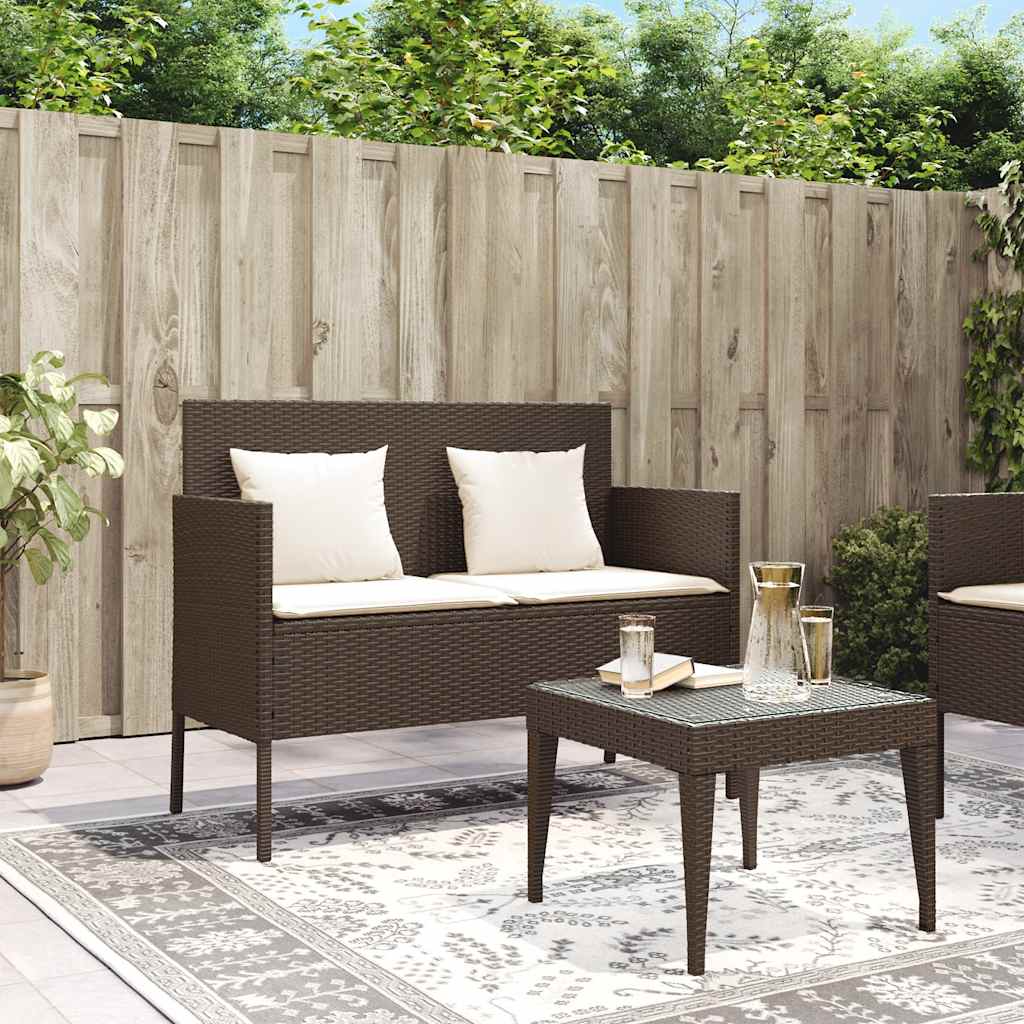 Gartenbank mit Kissen Schwarz Poly Rattan