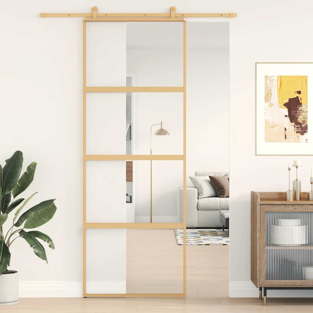 Schiebetür Aluminium und ESG Glas 90x205 cm Schwarz