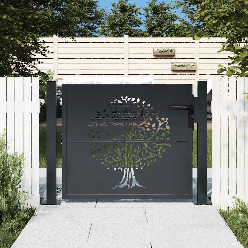 Gartentor Anthrazit 100x75 cm Stahl Baum-Design