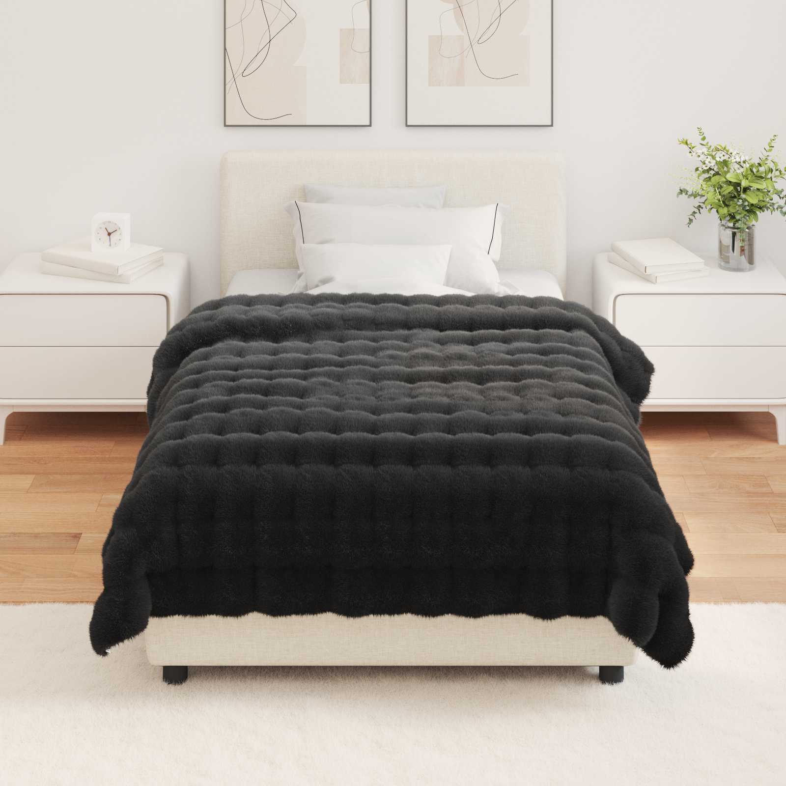 Rutschfeste Decke aus Kunstkaninchenfell Olite Beige Polyester