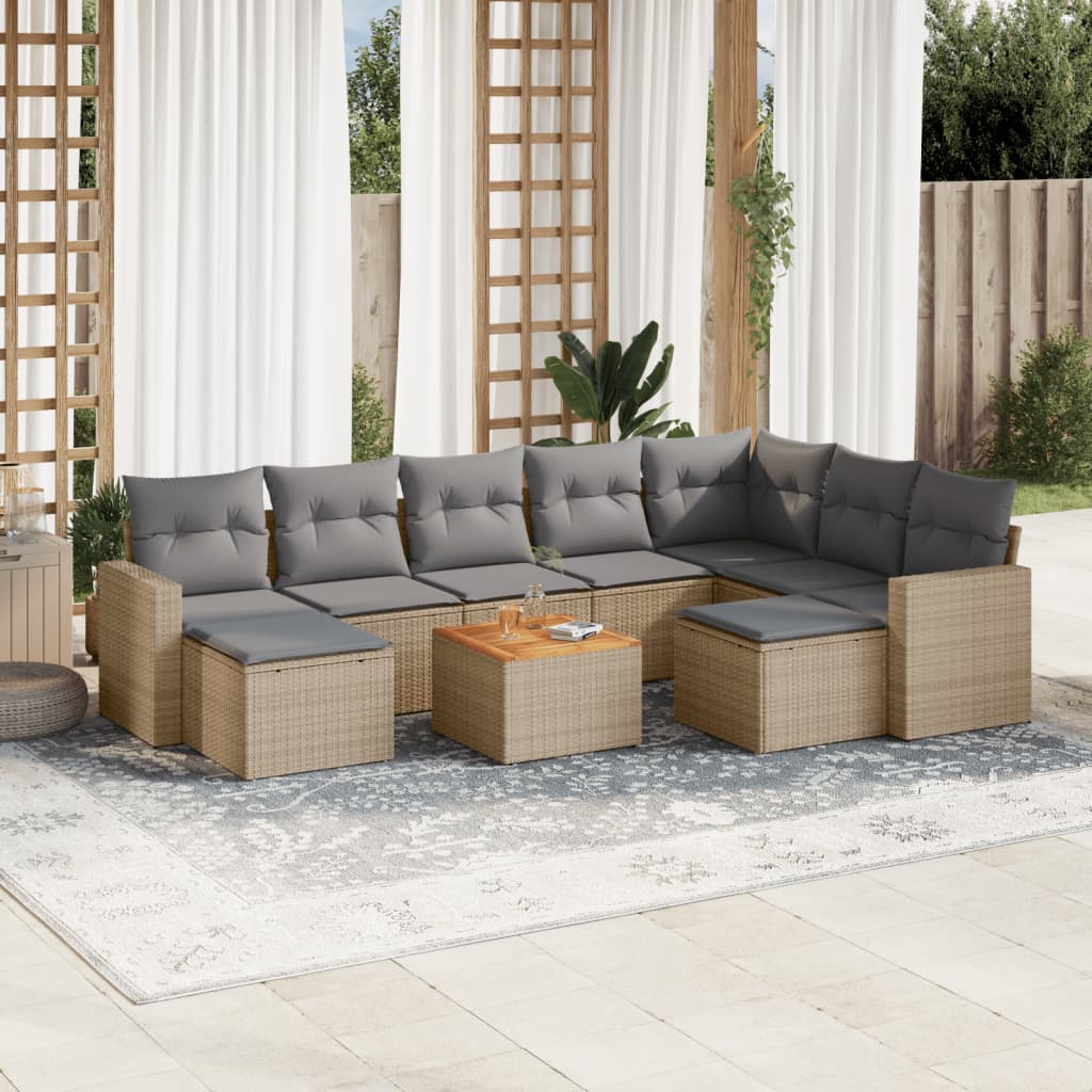 10-tlg. Garten-Sofagarnitur mit Kissen Schwarz Poly Rattan