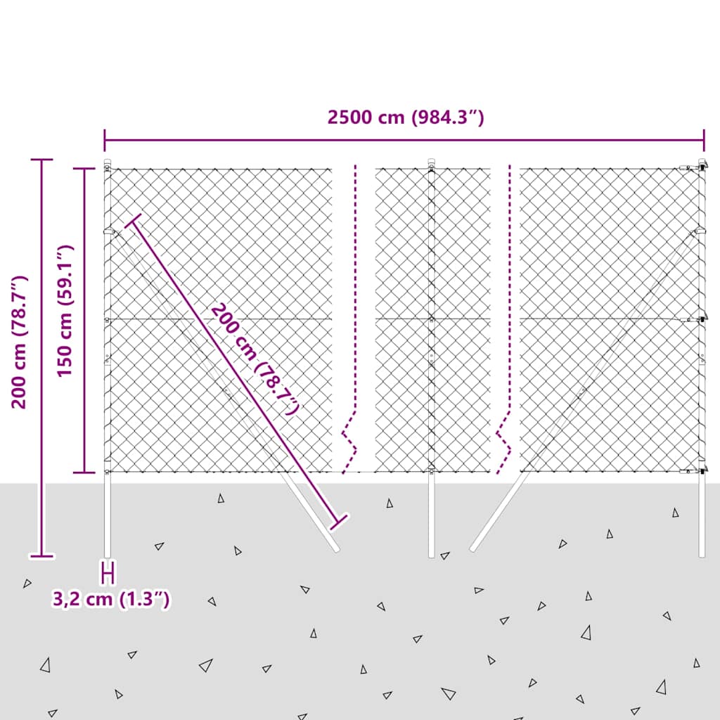 Outdoor Kettenglied-Zaun Erdfixierung 10 x 0,4 m Grün Netz