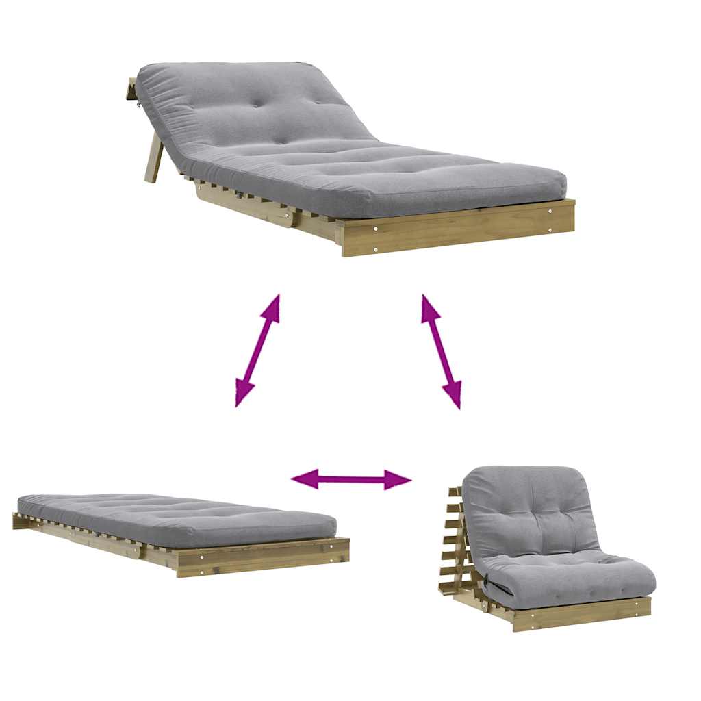 Futon Schlafsofa mit Matratze Braun 70x206x11 Massivholz Kiefer